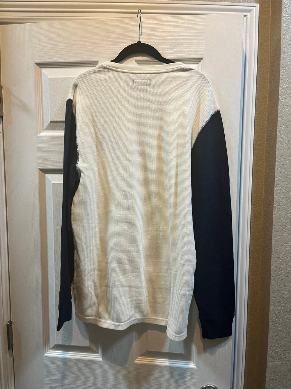 Polo by Ralph Lauren White and Navy Long Sleeve Colorblock Crewneck Sleepwear